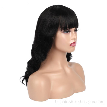 Wholesale Brazilian Human Hair Wigs With Bangs Full Machine Made Nature Wig Body Wave Wigs For Women Glueless Remy